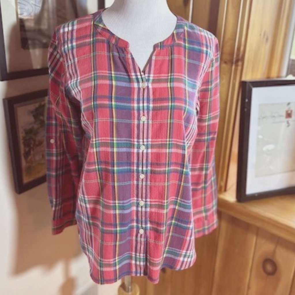 Talbots Pink Purple Blue Plaid Madras Shirt Tunic Mp